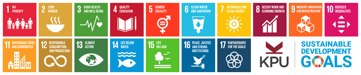 17 colourful boxes numbered 1-17 with KPU logo and blue text reading sustainable development goals